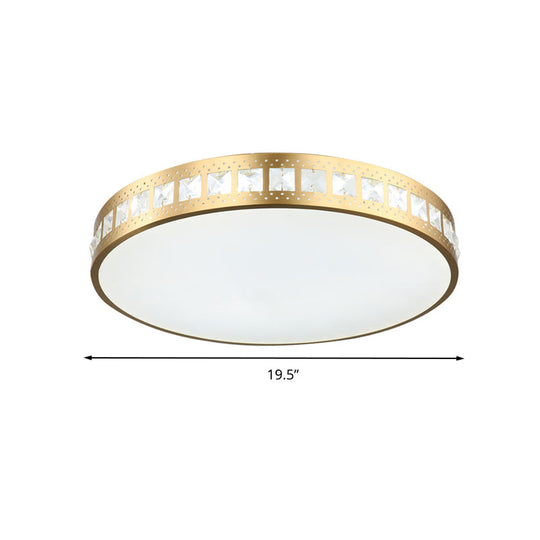 Simple K9 Crystal Gold Drum Ceiling Light - Led Flush Mount Fixture (16’/19.5’/23.5’) 3 Color