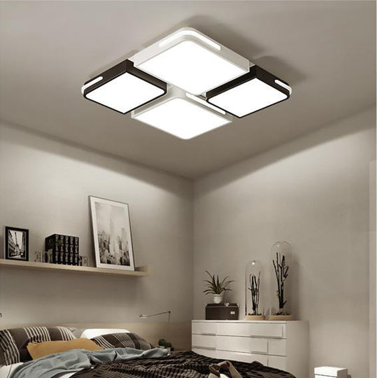 Contemporary Square/Rectangle Acrylic Flush Pendant Light - Led White Mount Lighting