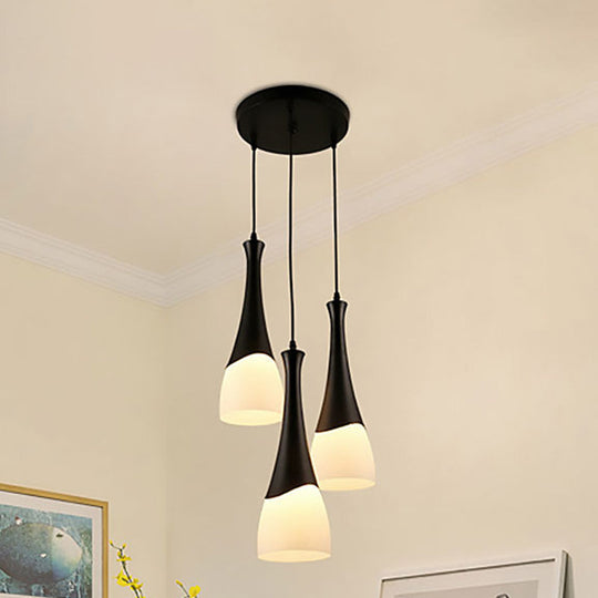 Contemporary Cone Milky Glass Pendant Lighting - Black Hanging Lamp With 1/3 Lights And Round/Linear