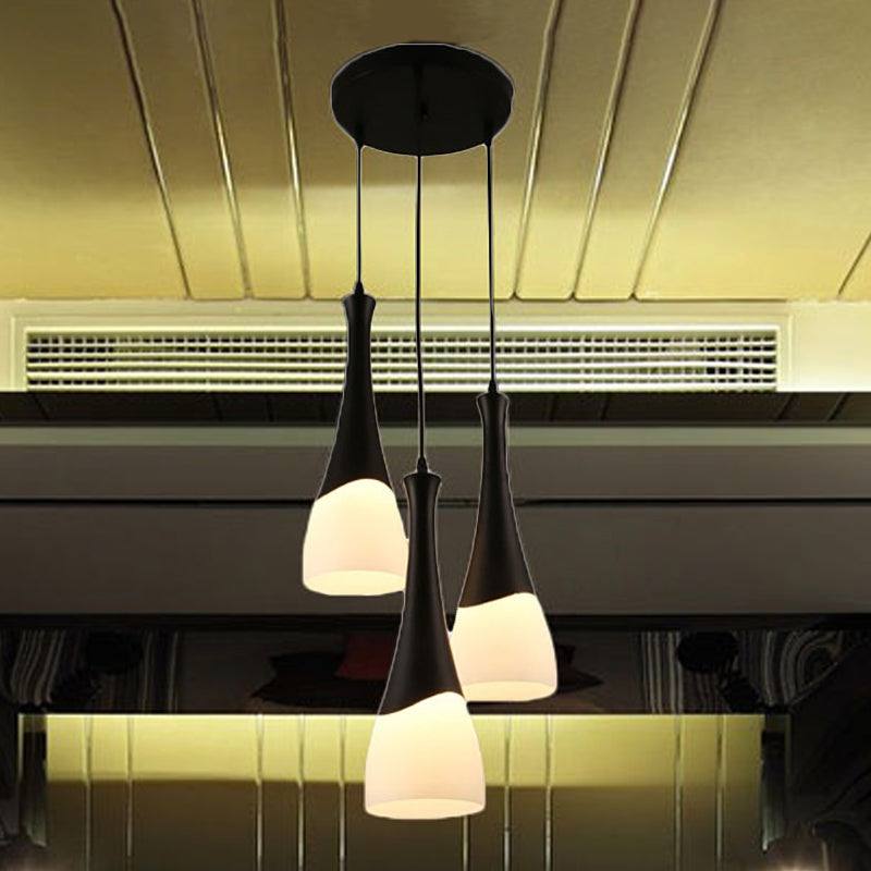 Contemporary Cone Pendant Light - Milky Glass 1/3 Lights Black Hanging Lamp With Canopy Round Or