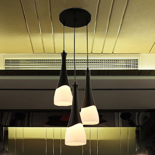 Contemporary Cone Milky Glass Pendant Lighting - Black Hanging Lamp With 1/3 Lights And Round/Linear