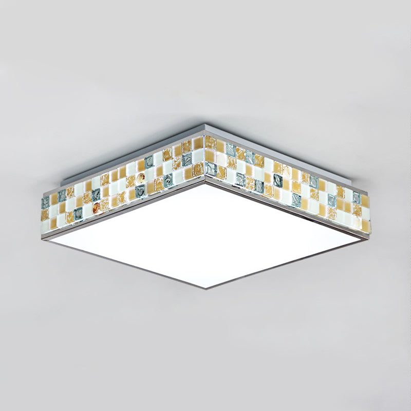18’/35.5’ Retro Style Mosaic Glass Cube Ceiling Light With 1 Bulb - Beige Finish / 18’