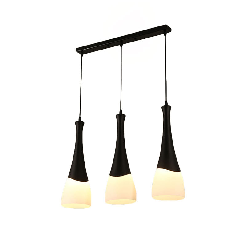 Contemporary Cone Milky Glass Pendant Lighting - Black Hanging Lamp With 1/3 Lights And Round/Linear