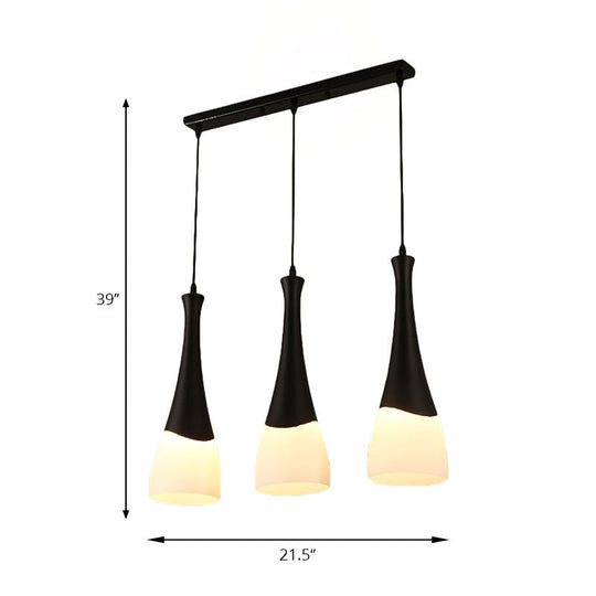 Contemporary Cone Pendant Light - Milky Glass 1/3 Lights Black Hanging Lamp With Canopy Round Or
