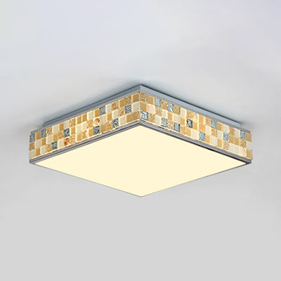18’/35.5’ Retro Style Mosaic Glass Cube Ceiling Light With 1 Bulb - Beige Finish
