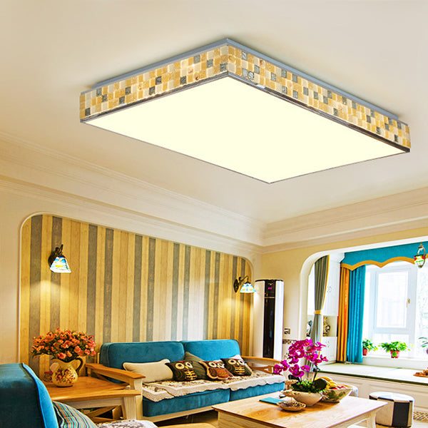 18’/35.5’ Retro Style Mosaic Glass Cube Ceiling Light With 1 Bulb - Beige Finish