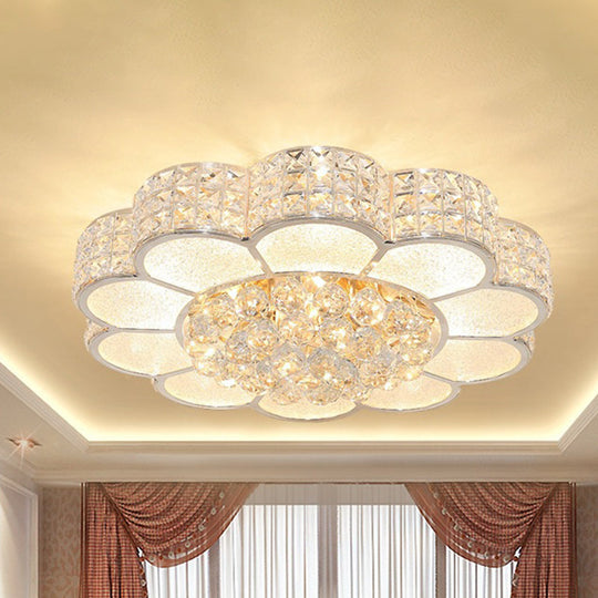 Flower Bedroom Ceiling Fixture: Clear Crystal Block Led Flush Mount Light With 3 Color Options