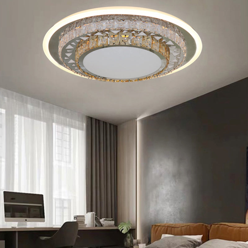 Contemporary Rectangle-Cut Crystal Flush Mount Ceiling Light In White Led