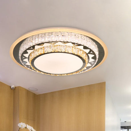 Contemporary Rectangle-Cut Crystal Flush Mount Ceiling Light In White Led