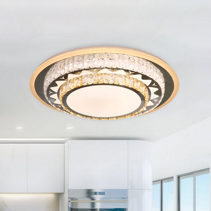 Contemporary Rectangle-Cut Crystal Flush Mount Ceiling Light In White Led