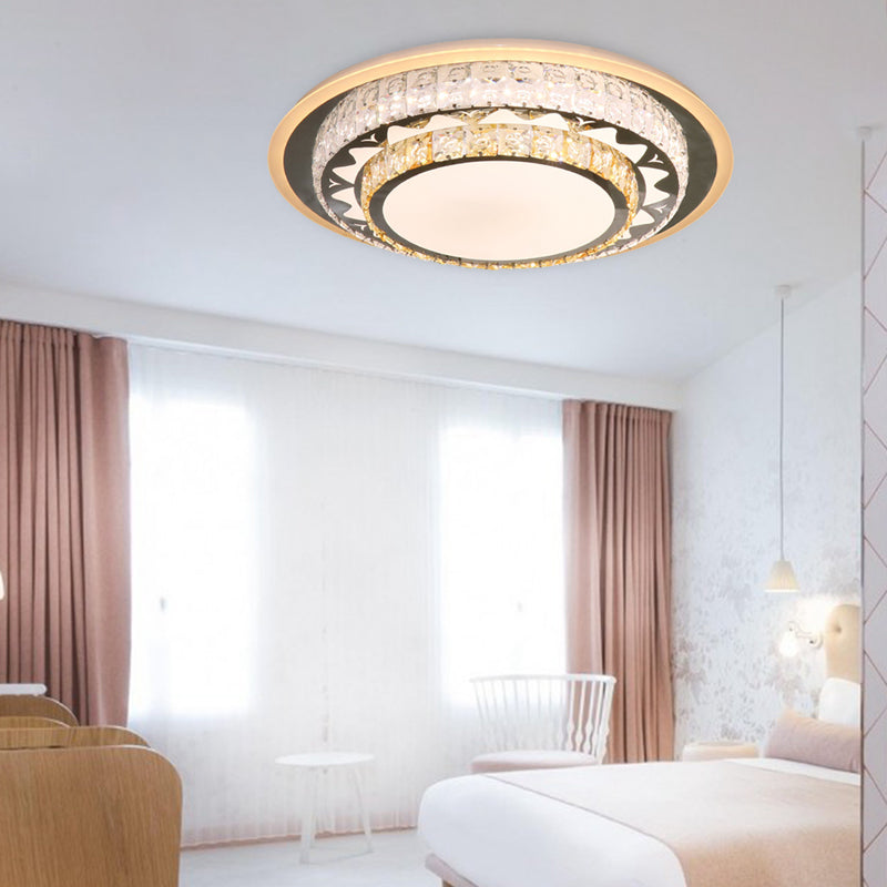 Contemporary Rectangle - Cut Crystal Flush Mount Ceiling Light In White Led