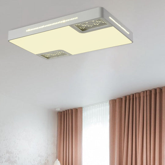 Modern Rectangle Ceiling Light Fixture: Acrylic White Led Flush Mount With Crystal Beaded Accent