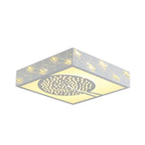 Nordic White K9 Crystal Led Ceiling Light - Square Flush Mount With 3 Lighting Options
