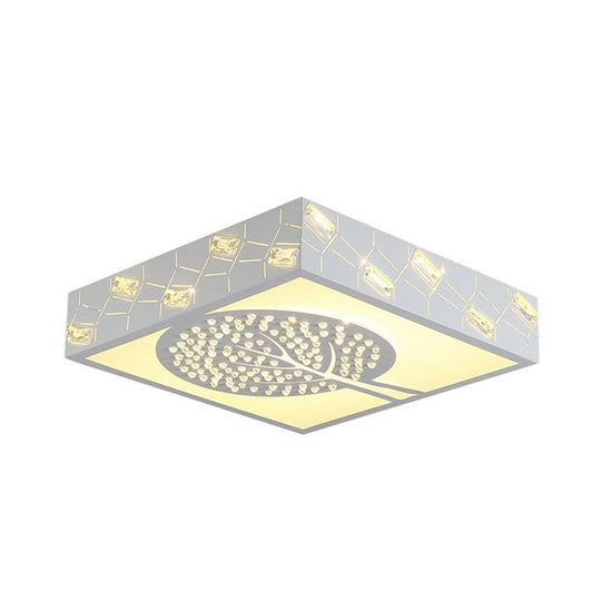 Nordic White K9 Crystal Led Ceiling Light - Square Flush Mount With 3 Lighting Options