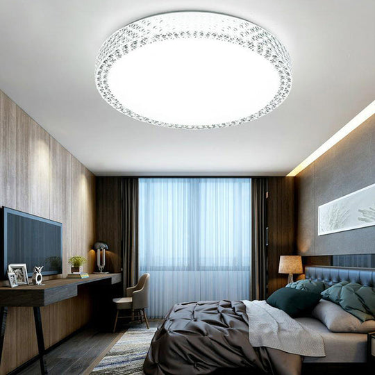 Minimalistic Crystal Bedroom Led Ceiling Light Fixture In White