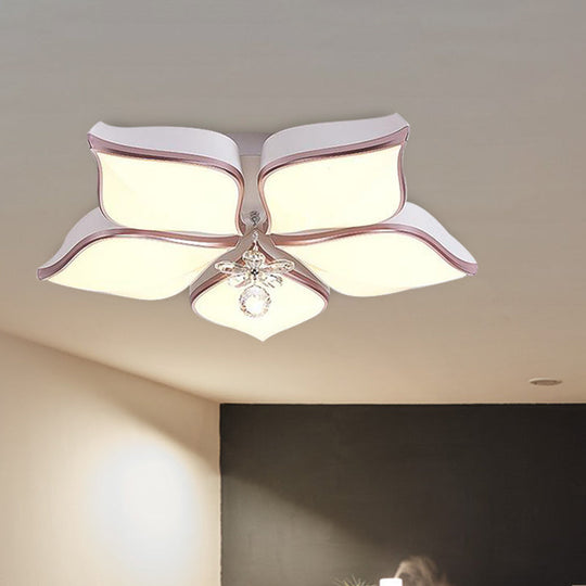 Contemporary Acrylic Flush Mount Led Ceiling Light With Crystal Drop - Flower Design In Warm/3 Color