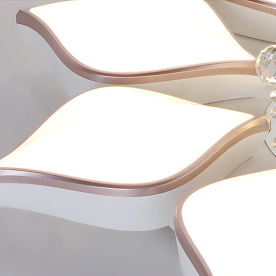 Contemporary Acrylic Flush Mount Led Ceiling Light With Crystal Drop - Flower Design In Warm/3 Color
