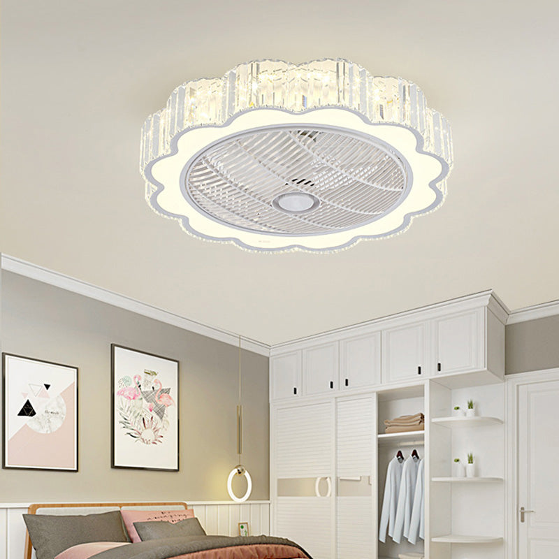 Simple Led Scalloped Crystal Flush Ceiling Light For Bedroom - White 3 Color