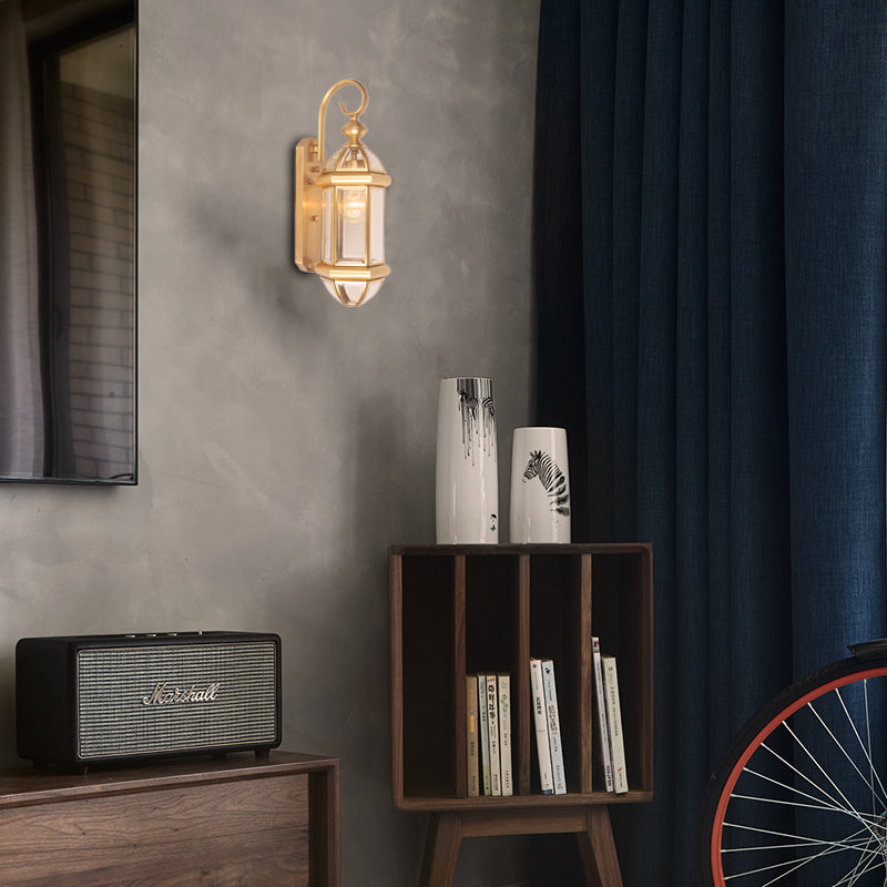 Retro Curved Arm Brass Wall Sconce With Flush Mount For Living Room