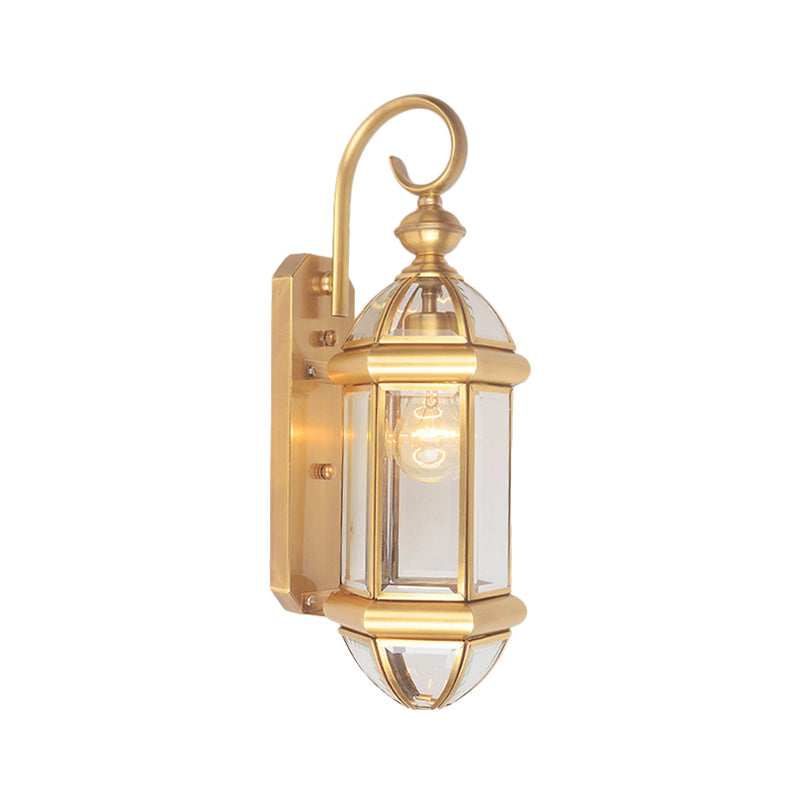 Retro Curved Arm Brass Wall Sconce With Flush Mount For Living Room