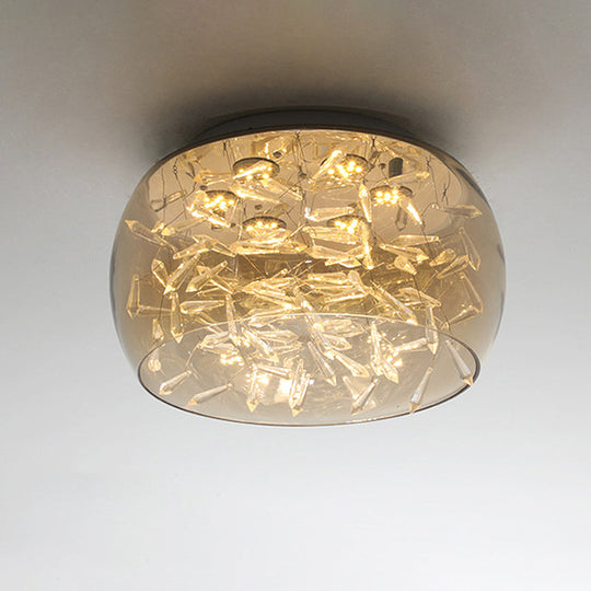 Curved Drum Crystal Led Flush Mount Ceiling Light Fixture In Warm/White 16’/19.5’ Wide