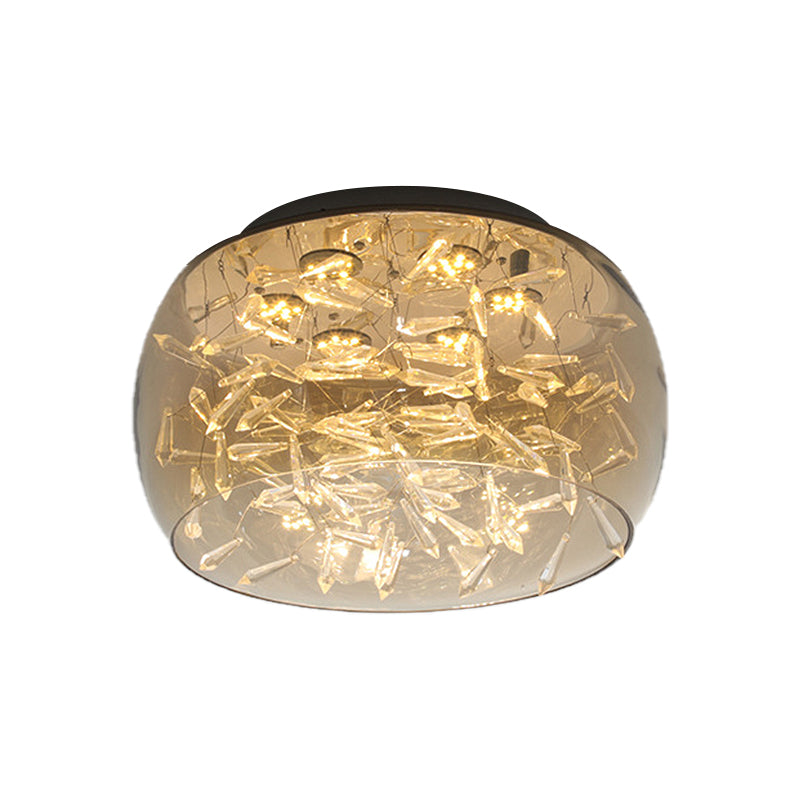 Curved Drum Crystal Led Flush Mount Ceiling Light Fixture In Warm/White 16’/19.5’ Wide