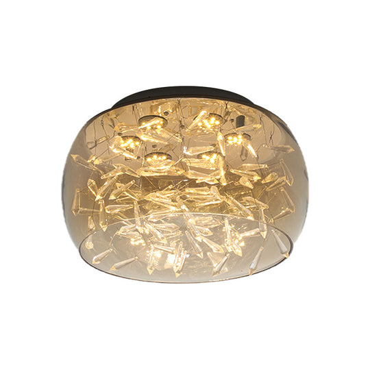 Curved Drum Crystal Led Flush Mount Ceiling Light Fixture In Warm/White 16’/19.5’ Wide