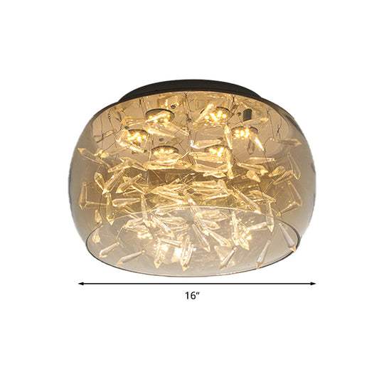 Curved Drum Crystal Led Flush Mount Ceiling Light Fixture In Warm/White 16’/19.5’ Wide