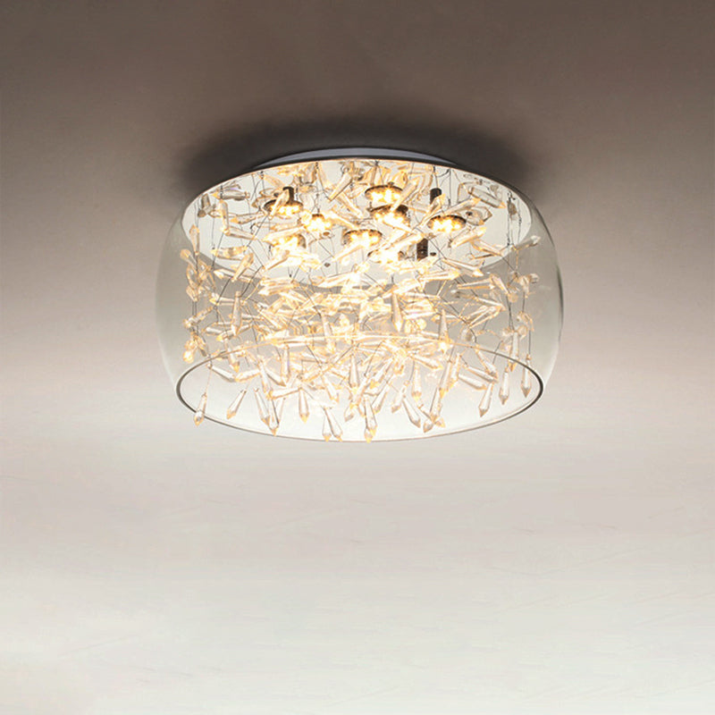 Curved Drum Crystal Led Flush Mount Ceiling Light Fixture In Warm/White 16/19.5 Wide