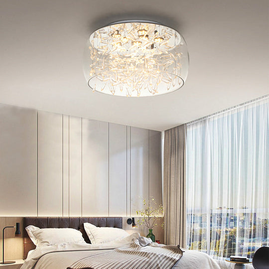 Curved Drum Crystal Led Flush Mount Ceiling Light Fixture In Warm/White 16/19.5 Wide