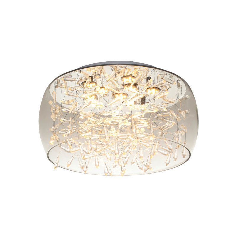 Curved Drum Crystal Led Flush Mount Ceiling Light Fixture In Warm/White 16’/19.5’ Wide