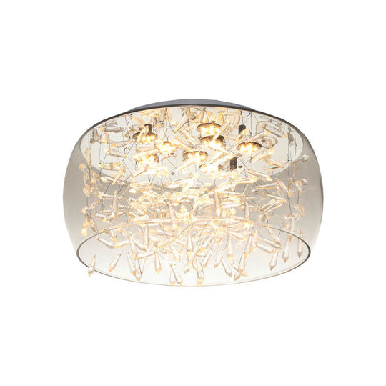 Curved Drum Crystal Led Flush Mount Ceiling Light Fixture In Warm/White 16/19.5 Wide