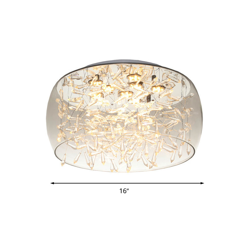 Curved Drum Crystal Led Flush Mount Ceiling Light Fixture In Warm/White 16/19.5 Wide