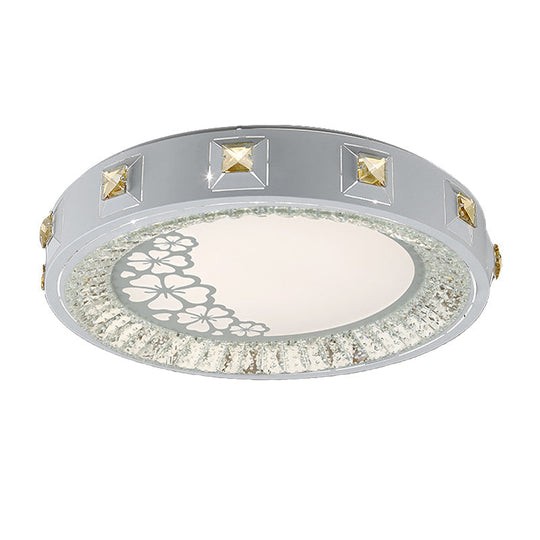 Modern Crystal Led Ceiling Light With Remote Control And Stepless Dimming - White Stylish
