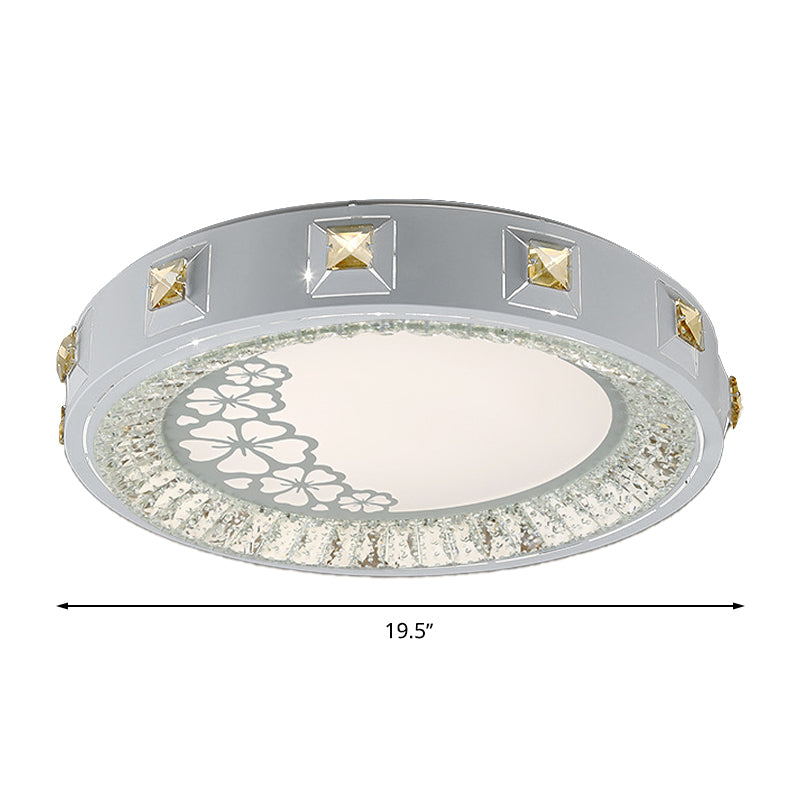 Modern Crystal Led Ceiling Light With Remote Control And Stepless Dimming - White Stylish