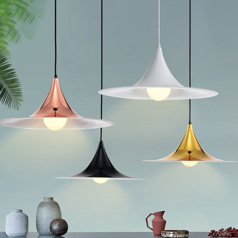 Nordic Style Flared Suspension Light - Metal 1 Black/White/Gold Hanging Ceiling Fixture