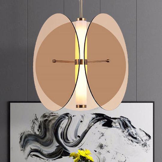 Modernist Amber/Smoke Glass Pendant Light With Led 1-Light 3 Disks Hanging Ceiling Lamp
