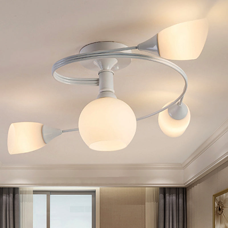 Twisted Living Room Semi Mount Lighting - Traditional Frosted Glass Ceiling Light With 4/6 Lights