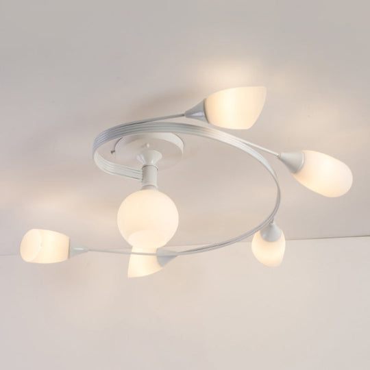 Twisted Living Room Semi Mount Lighting - Traditional Frosted Glass Ceiling Light With 4/6 Lights