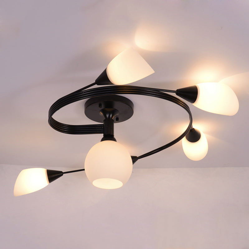 Twisted Living Room Semi Mount Lighting - Traditional Frosted Glass Ceiling Light With 4/6 Lights