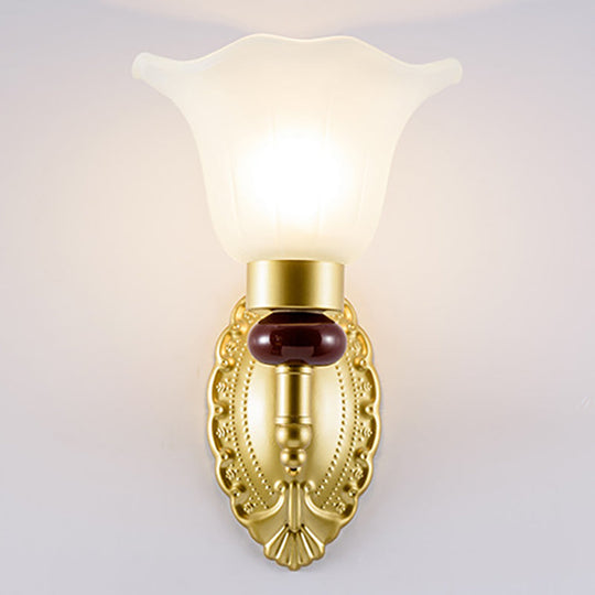 Vintage Style Gold Wall Sconce With Opal Glass Petal Shade - 1/2-Head Bedroom Fixture