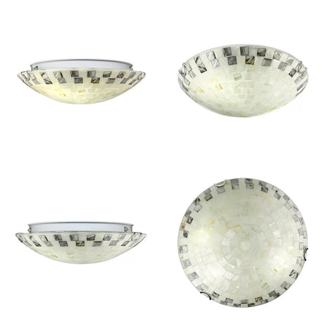 Vintage Mosaic Glass Flush Mount Ceiling Light - Beige Bowl 1 Bulb 12/16/19.5 Wide Ideal For Dining