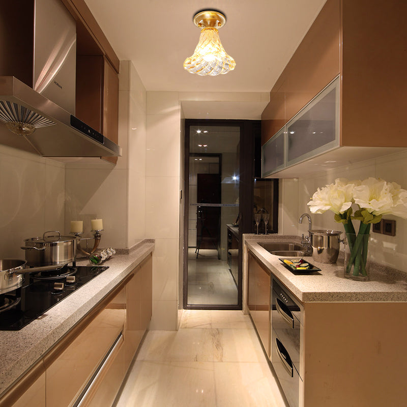 Bell/Bowl Corridor Flush Mount Light - 6.5/7 Clear Glass 1 Bulb Brass Finish