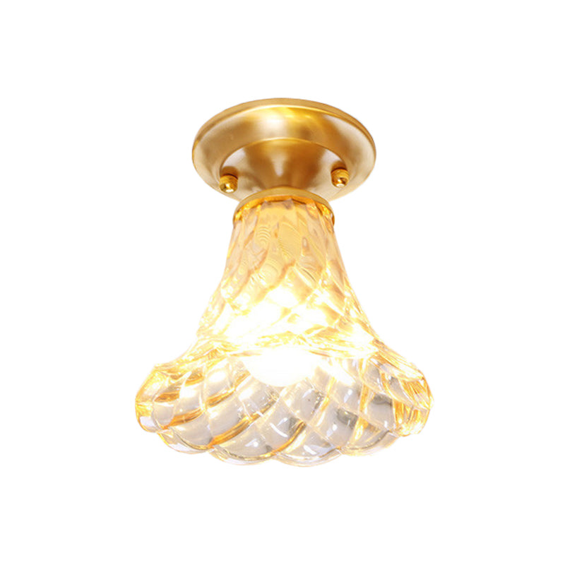 Bell/Bowl Corridor Flush Mount Light - 6.5/7 Clear Glass 1 Bulb Brass Finish