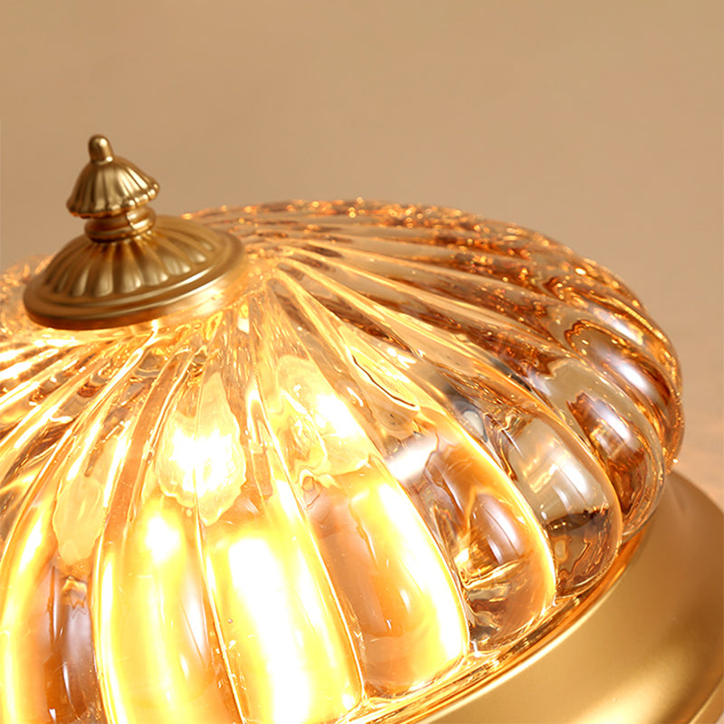 Brass Flush Mount Lamp With Prismatic Glass Dome For Corridor - 2 Heads Colonial Style 10/12 W