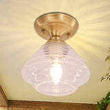 Brass Prismatic Glass Dome/Cone/Barn Flush Mount Light Fixture - Colonial Style 1 Head Porch