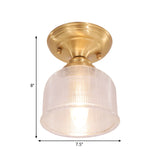 Brass Prismatic Glass Dome/Cone/Barn Flush Mount Light Fixture - Colonial Style 1 Head Porch