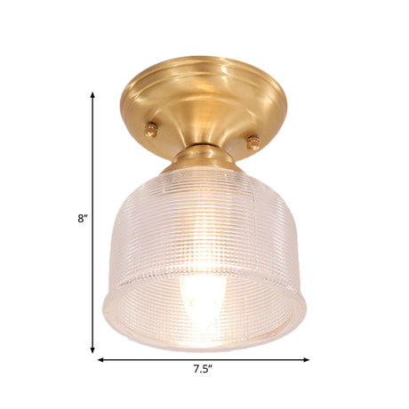 Brass Prismatic Glass Dome/Cone/Barn Flush Mount Light Fixture - Colonial Style 1 Head Porch
