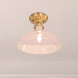 Brass Prismatic Glass Dome/Cone/Barn Flush Mount Light Fixture - Colonial Style 1 Head Porch