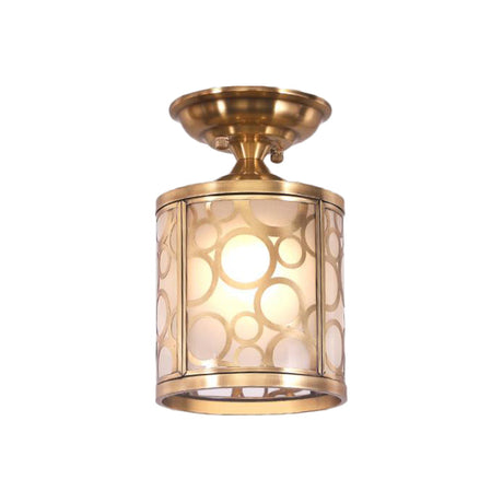 Brass Frosted Glass Ceiling Flush Mount Lamp Colonialist Style For Living Room